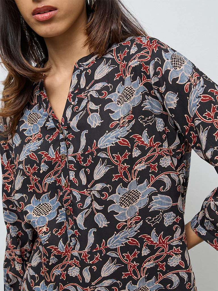 Utsa Black Foliage Printed Tunic - Image 3