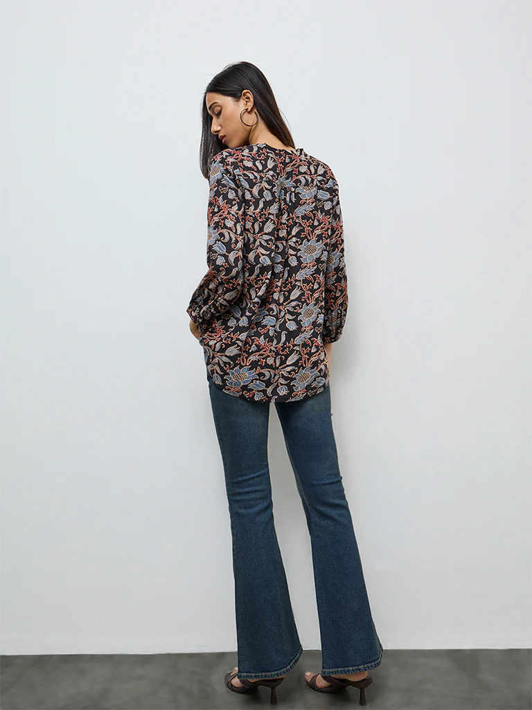 Utsa Black Foliage Printed Tunic - Image 4