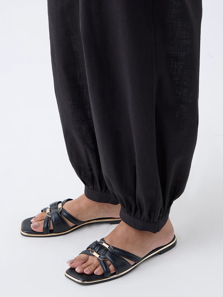 Utsa Black Harem-Style Cotton Pants - Image 3