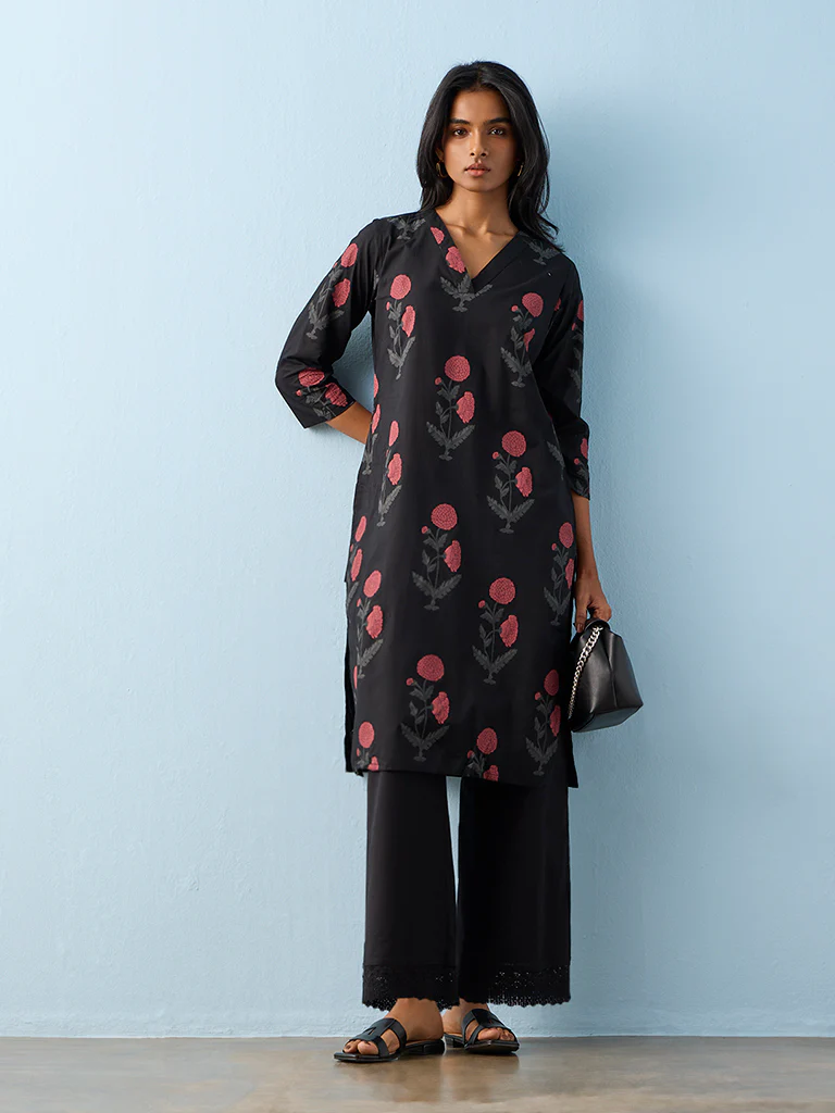 Utsa Black Lace-Detailed Cotton-Blend Pants - Image 2