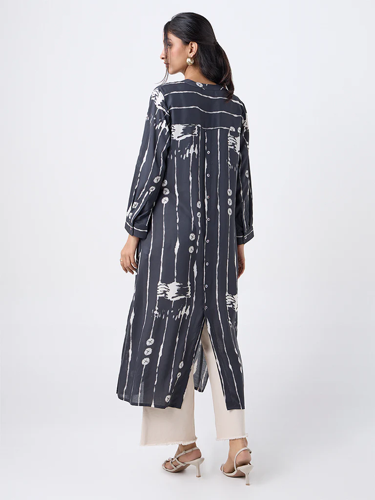 Utsa Black Leheriya Printed A-Line Kurta - Image 4
