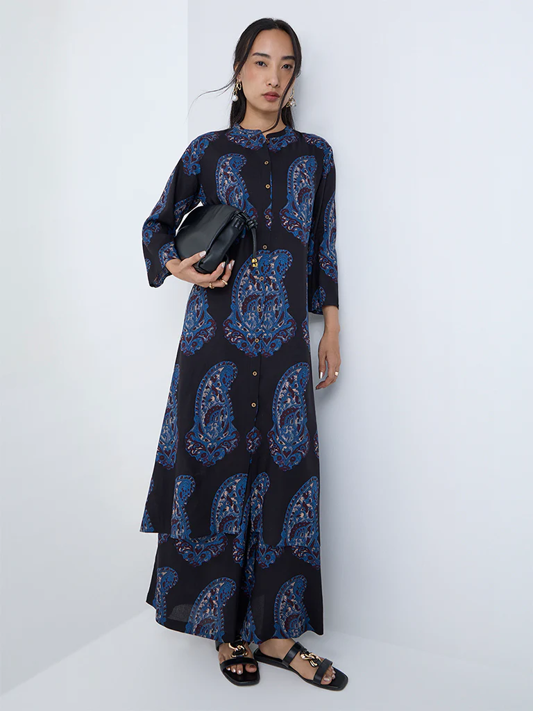 Utsa Black Paisley Printed A-Line Kurta