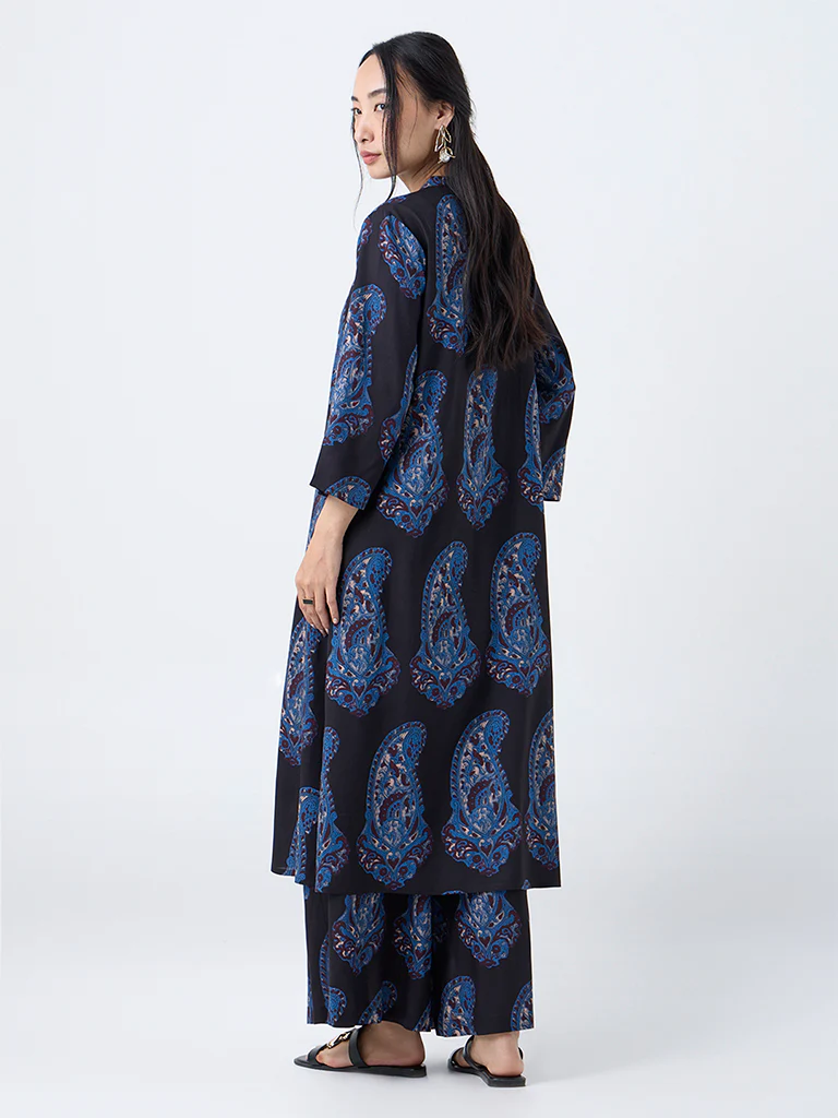 Utsa Black Paisley Printed A-Line Kurta - Image 4
