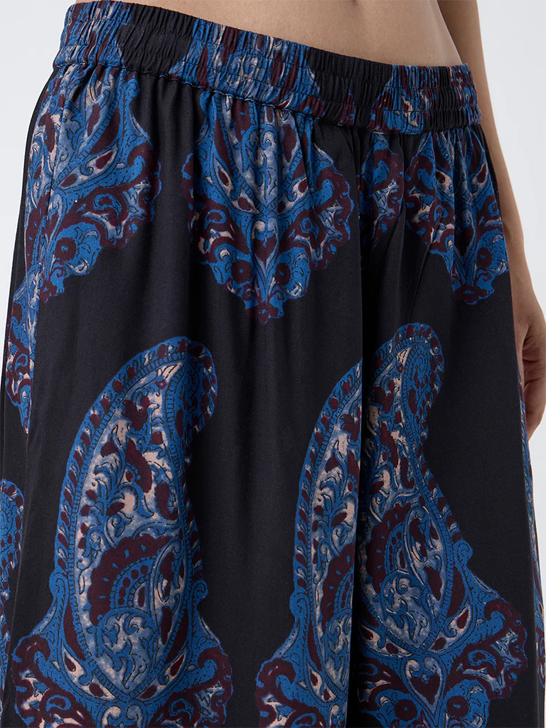 Utsa Black Paisley Printed Palazzos - Image 3