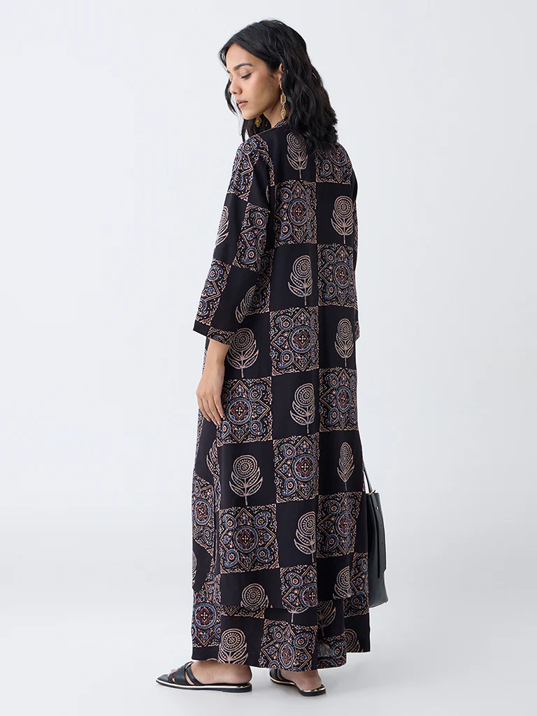 Utsa Black Printed A-Line Kurta - Image 4