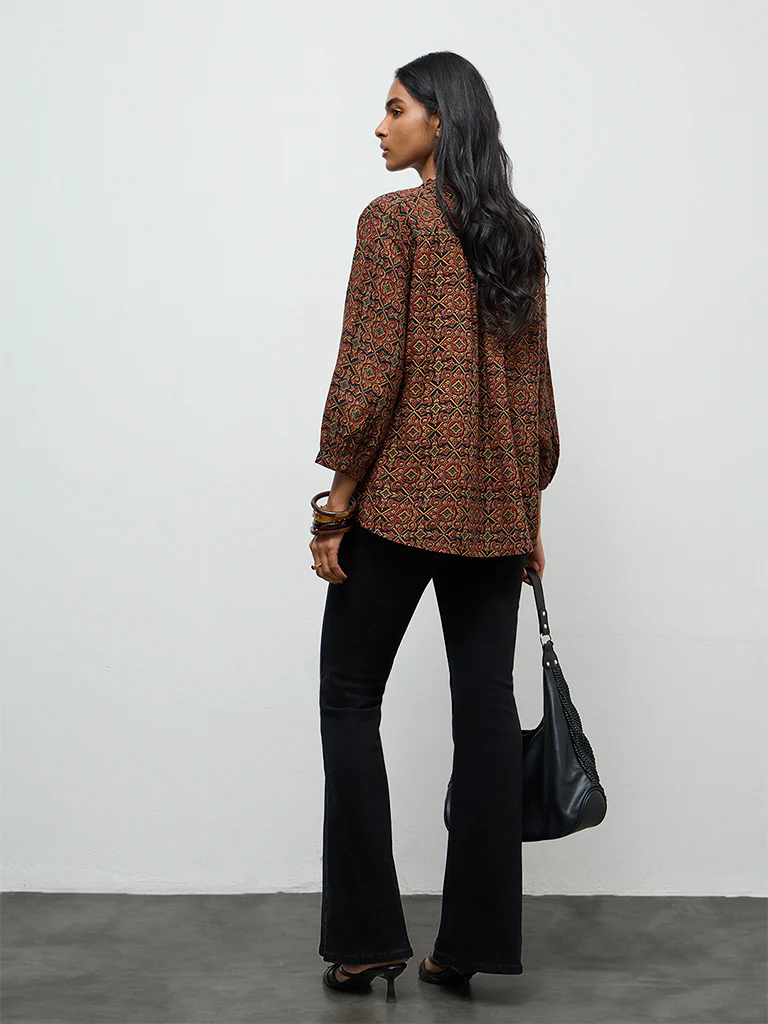Utsa Black Printed Cotton-Blend Tunic - Image 4