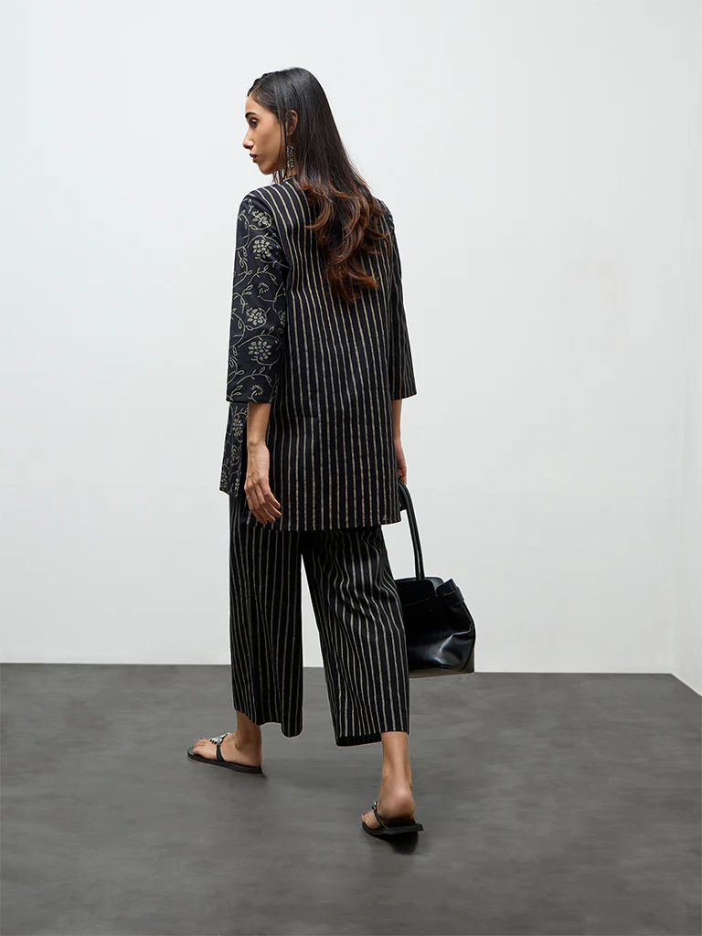 Utsa Black Printed High-Low Cotton-Blend Tunic - Image 4