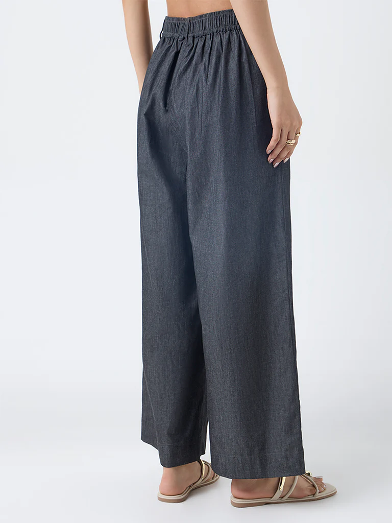 Utsa Black Solid Cotton Pants - Image 4