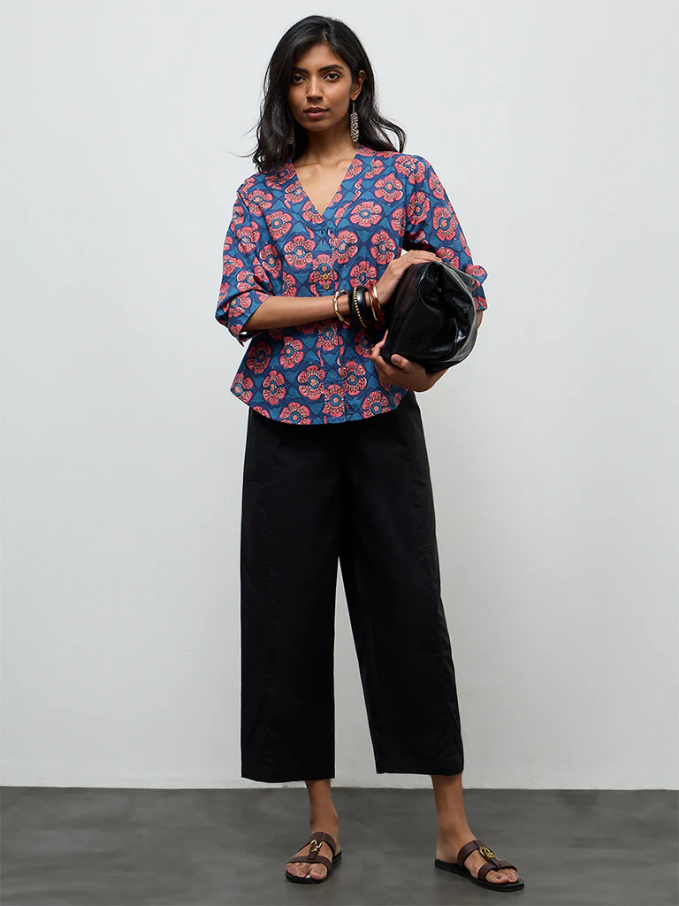 Utsa Black Solid Cotton Pants - Image 2