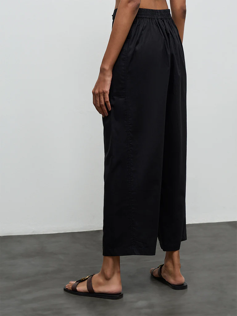 Utsa Black Solid Cotton Pants - Image 4