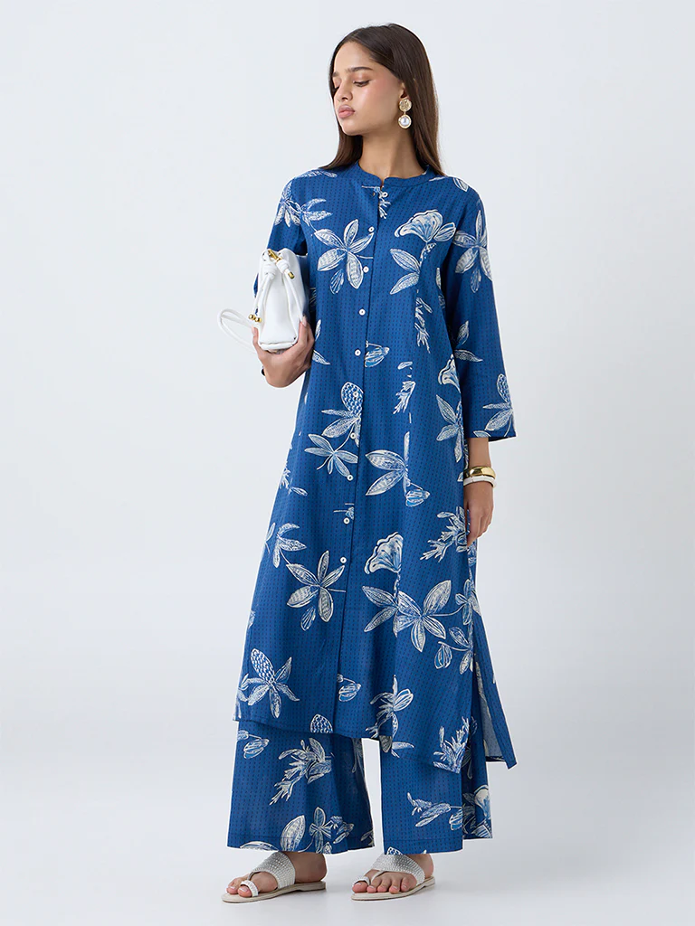 Utsa Blue Floral Design Palazzos - Image 2