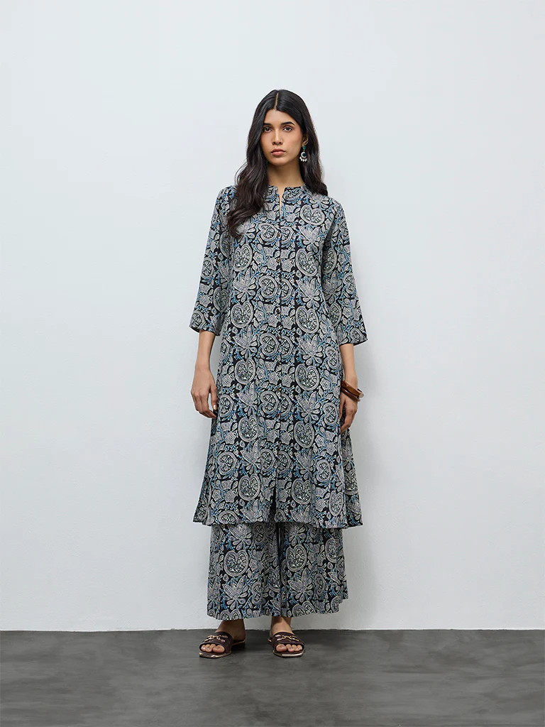 Utsa Blue Floral Printed Palazzos - Image 2