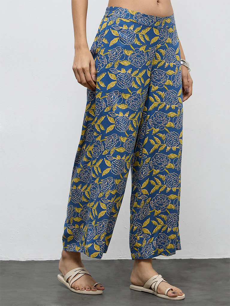 Utsa Blue Floral Printed Pants