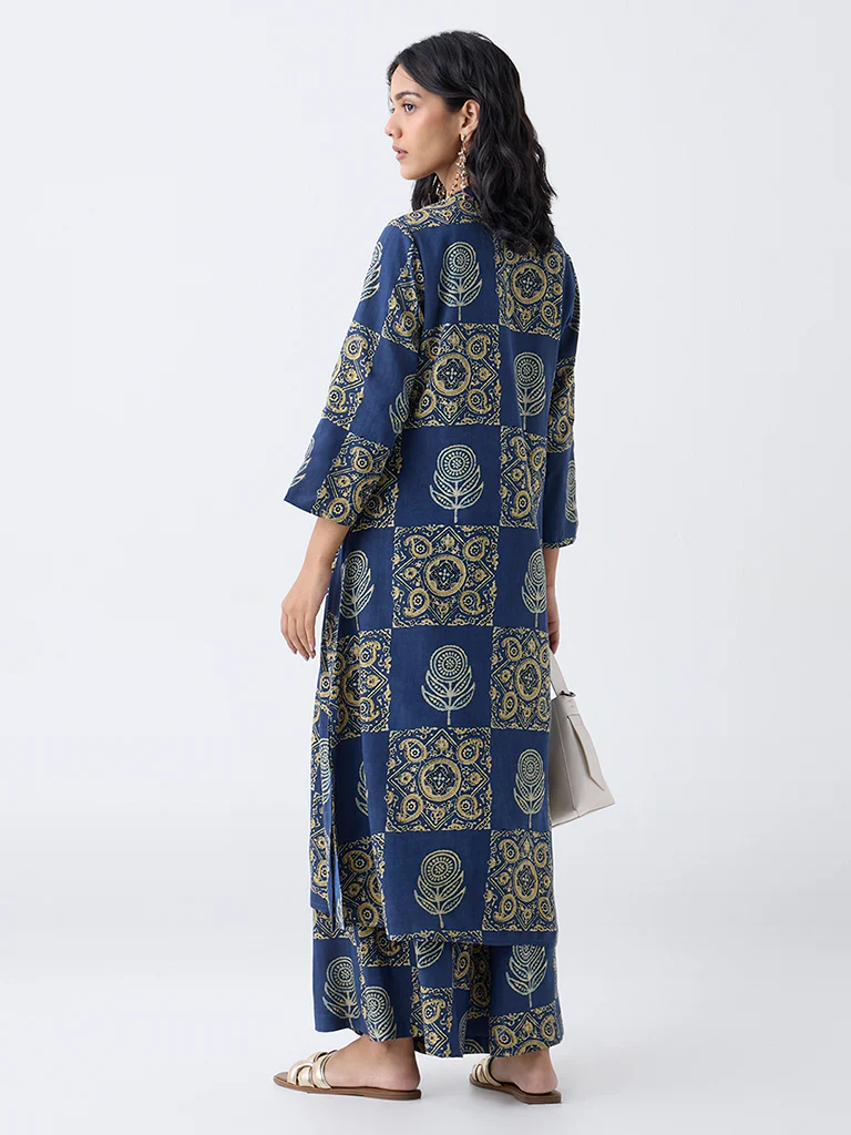 Utsa Blue Printed A-Line Kurta - Image 4