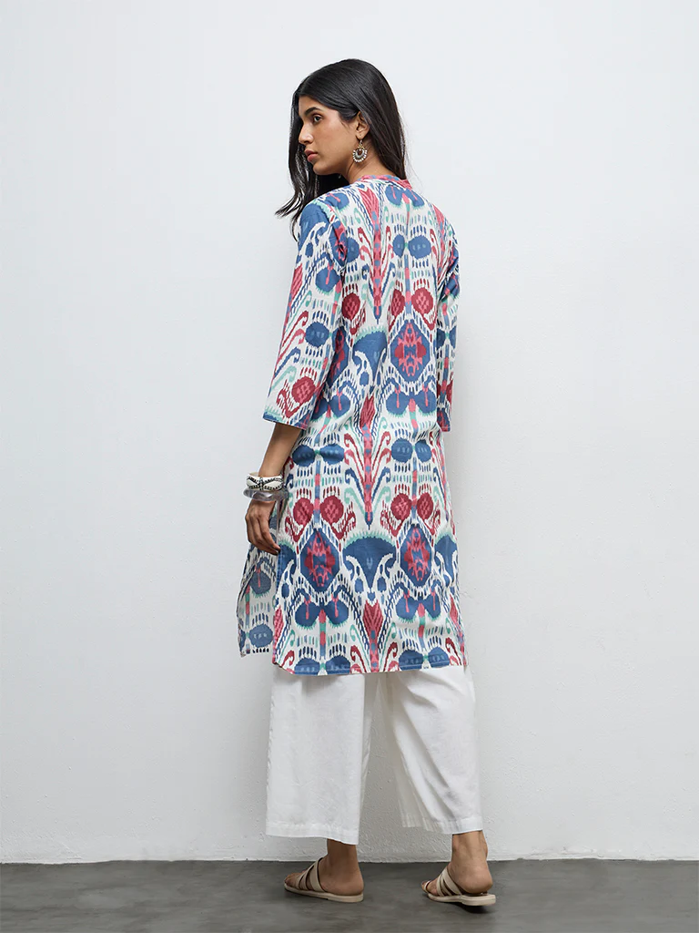 Utsa Blue Printed Cotton Straight Kurta - Image 4