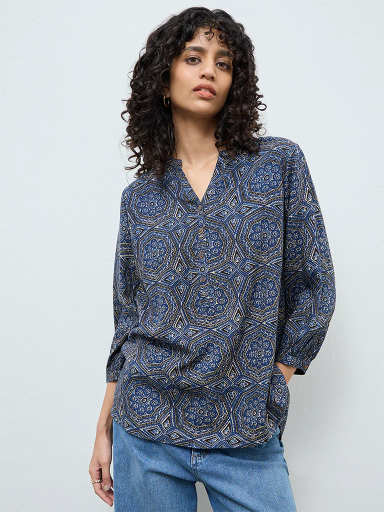 Utsa Blue Printed Tunic - Image 2