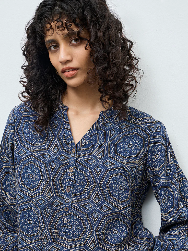 Utsa Blue Printed Tunic - Image 3