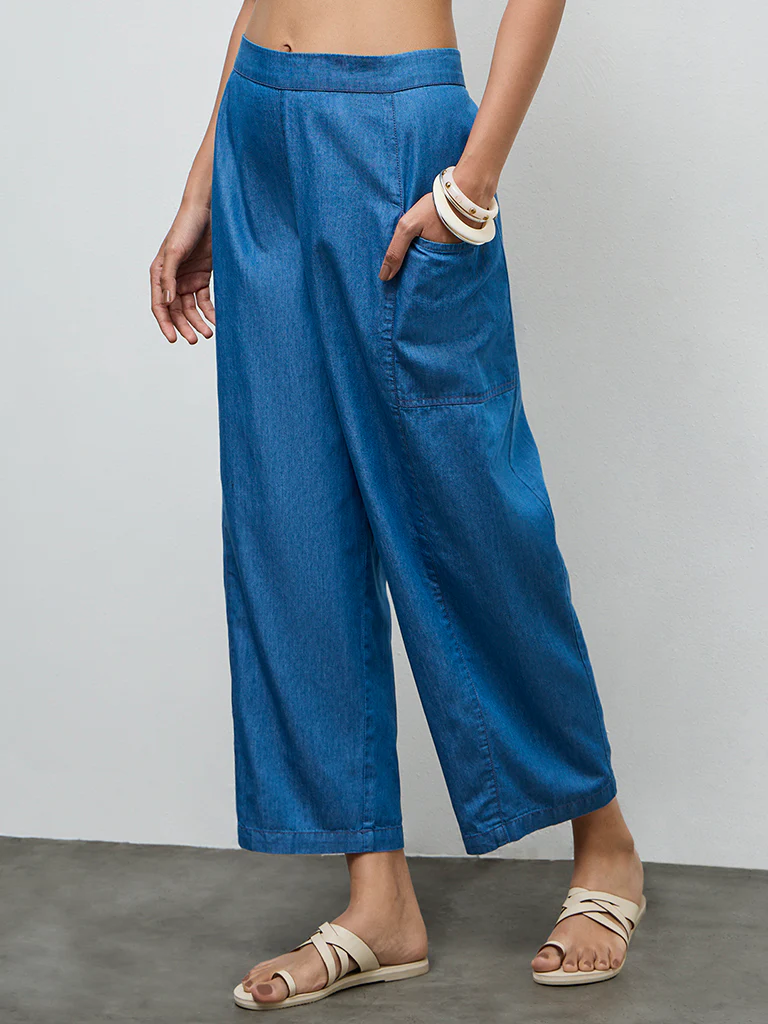 Utsa Blue Solid Denim Pants