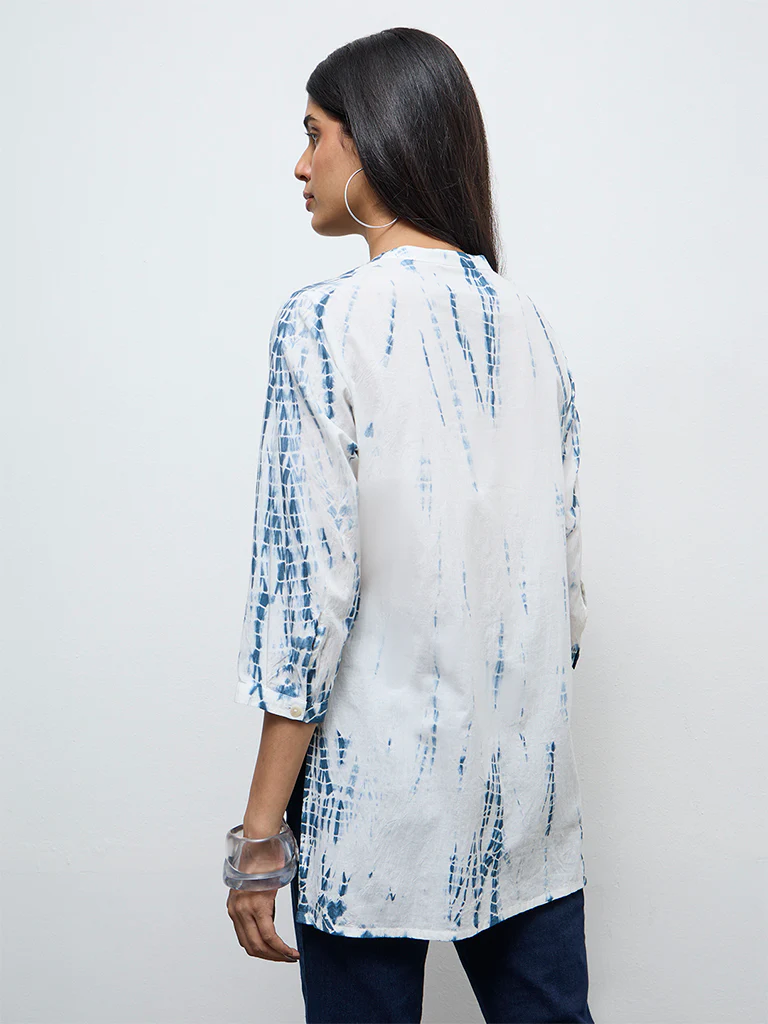 Utsa Blue Tie-Dye High-Low Cotton Tunic - Image 4