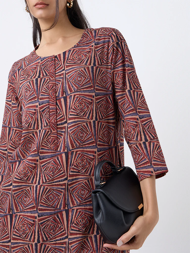 Utsa Brown Printed Cotton Straight Kurta - Image 3