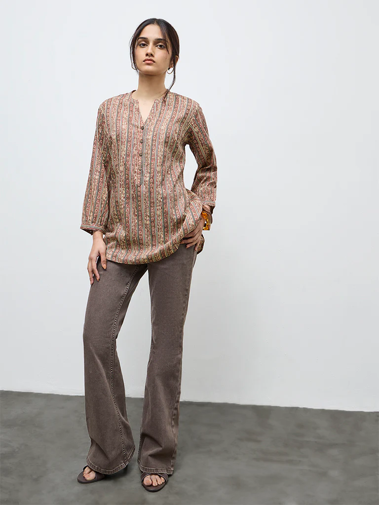 Utsa Brown Printed Tunic - Image 2