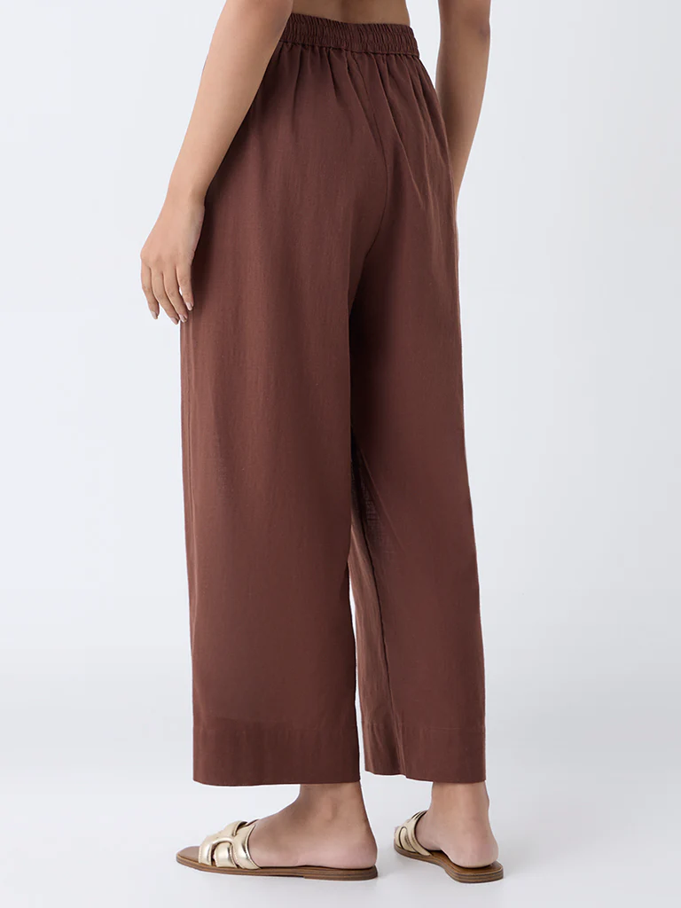 Utsa Brown Solid Cotton Pants - Image 4