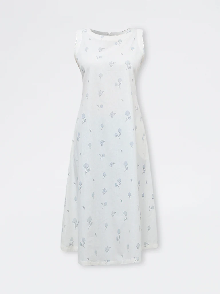 Utsa White Floral Cotton-Blend A-Line Kurta - Image 5