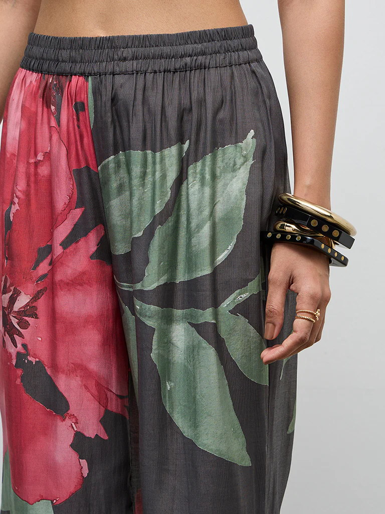 Utsa Charcoal Floral Design Pants - Image 3