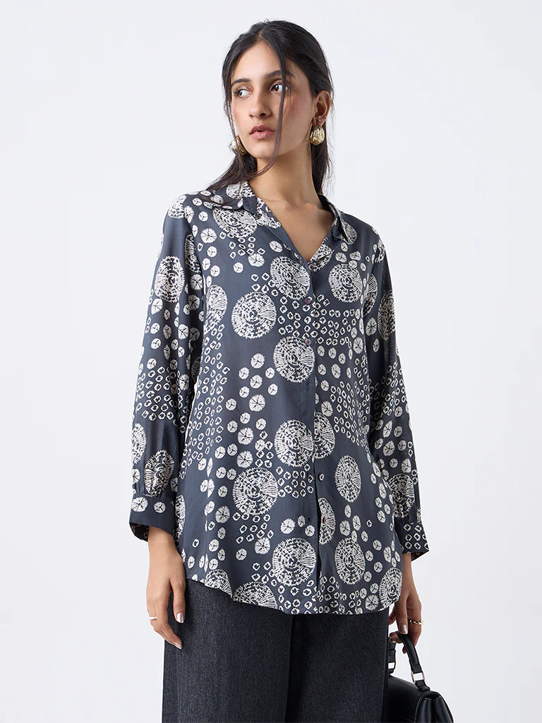 Utsa Charcoal Printed Tunic - Image 2