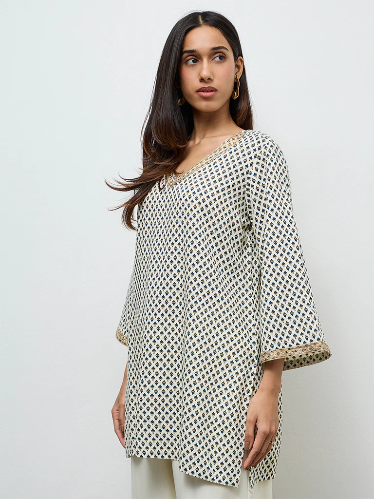 Utsa Cream Boota Printed Tunic