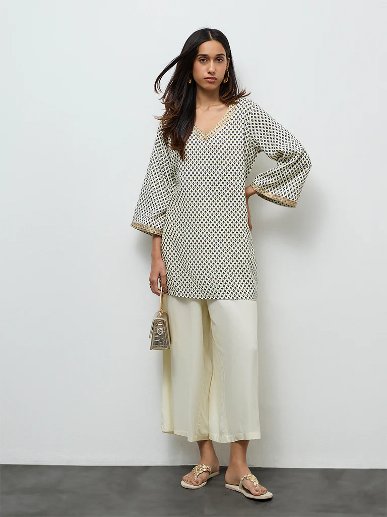 Utsa Cream Boota Printed Tunic - Image 2