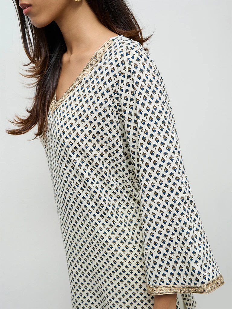 Utsa Cream Boota Printed Tunic - Image 3