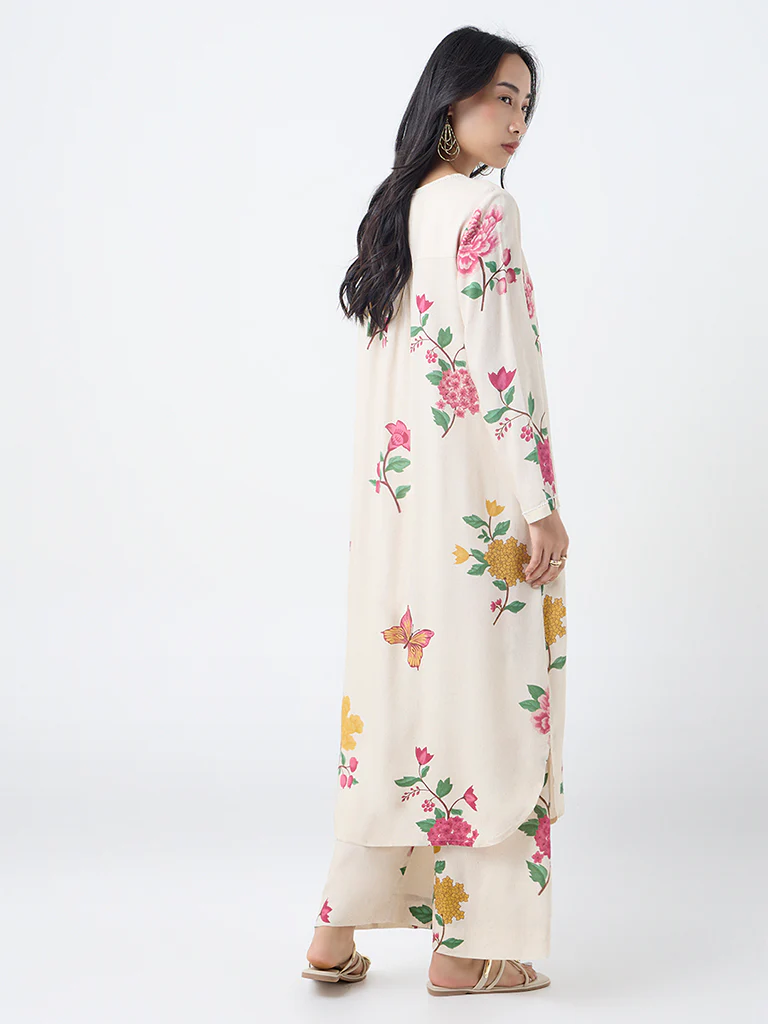 Utsa Cream Botanical Design A-Line Kurta - Image 4