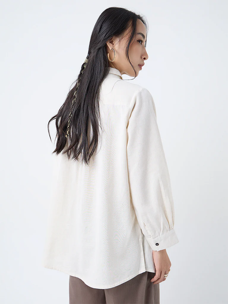 Utsa Cream Floral Embroidered Cotton-Blend Tunic - Image 4