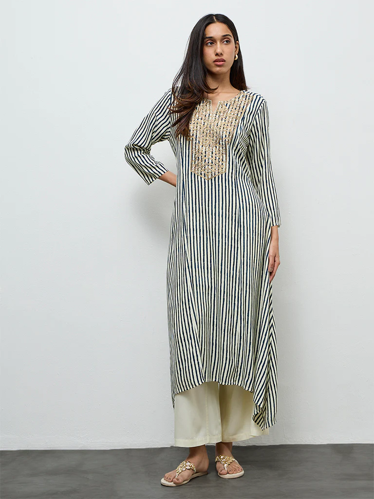 Utsa Cream Solid Pants - Image 2