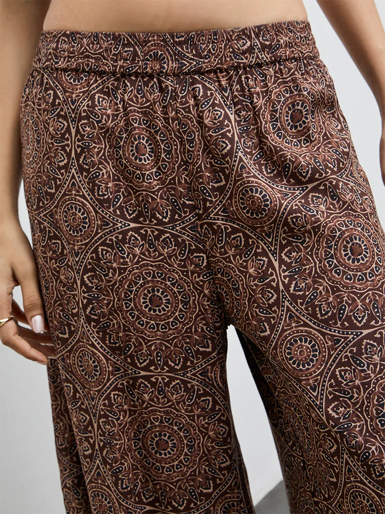Utsa Dark Brown Printed Palazzos - Image 3