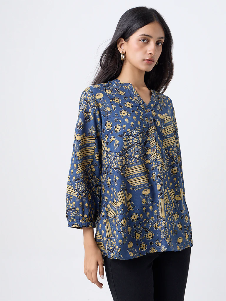 Utsa Dusty Blue Printed Tunic - Image 2