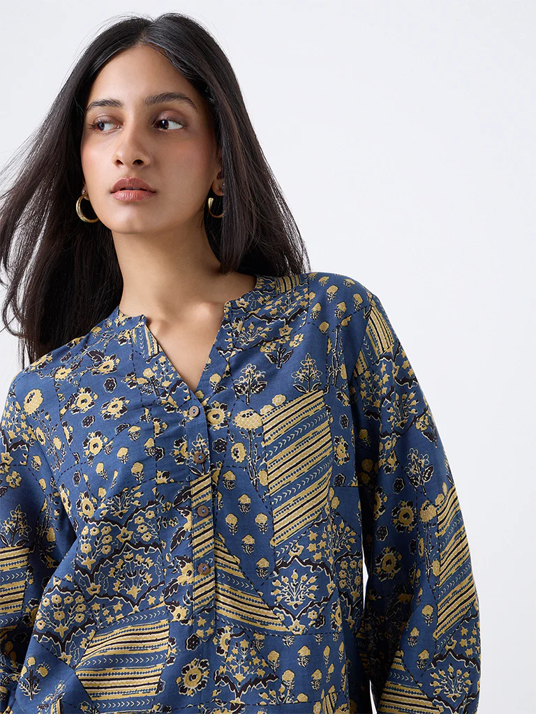 Utsa Dusty Blue Printed Tunic - Image 3