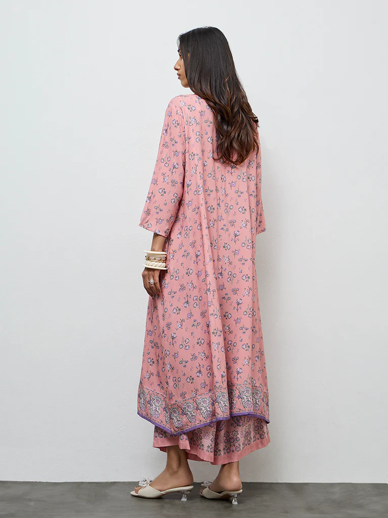 Utsa Dusty Pink Argyle Printed A-Line Kurta - Image 4