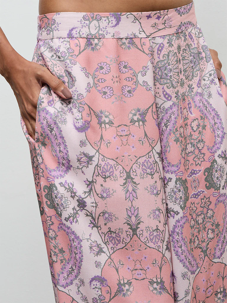 Utsa Dusty Pink Argyle Printed Palazzos - Image 3