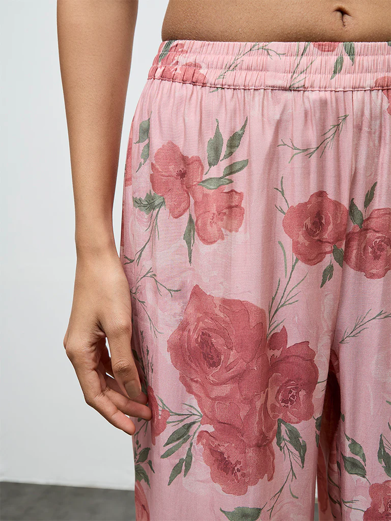 Utsa Dusty Pink Botanical Design Ethnic Pants - Image 3