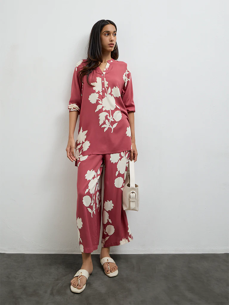 Utsa Dusty Pink Floral Design Tunic