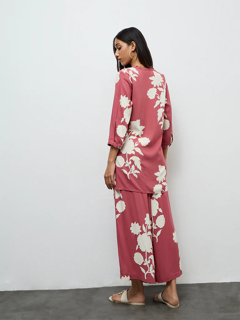 Utsa Dusty Pink Floral Design Tunic - Image 4