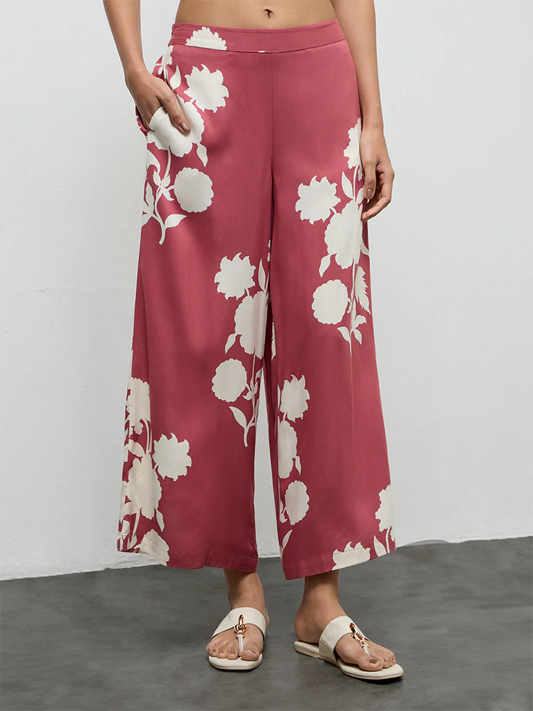 Utsa Dusty Pink Floral Printed Palazzos - Image 2