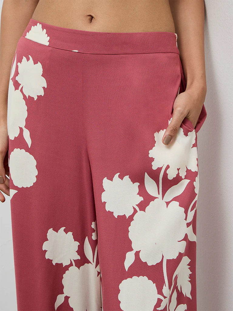 Utsa Dusty Pink Floral Printed Palazzos - Image 3