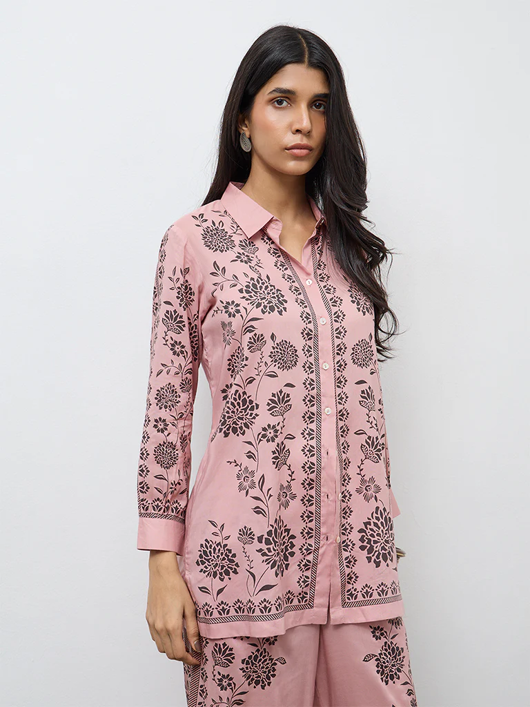 Utsa Dusty Pink Floral Printed Tunic