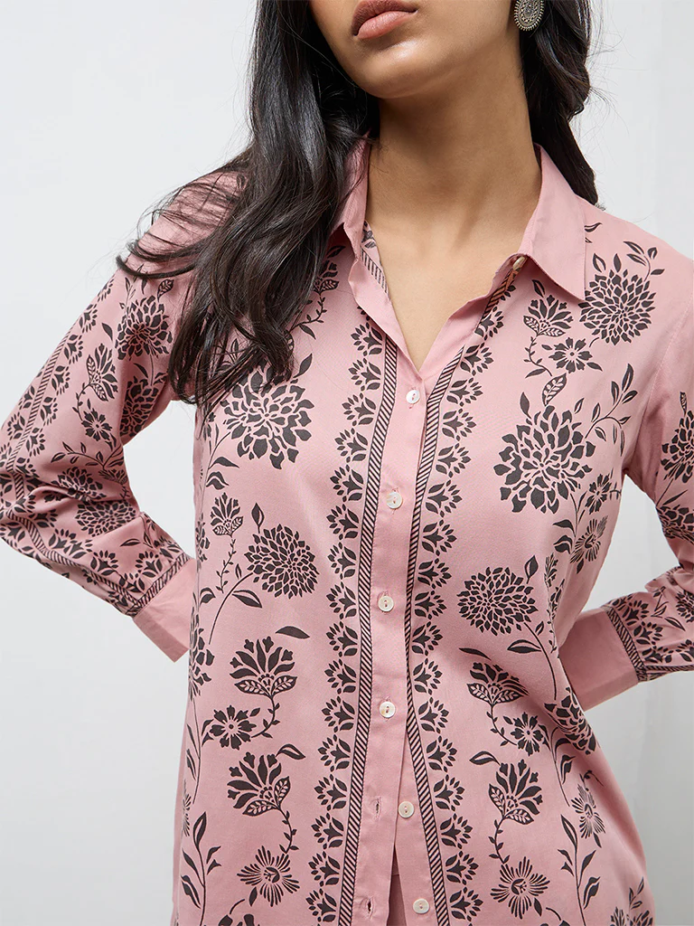 Utsa Dusty Pink Floral Printed Tunic - Image 3