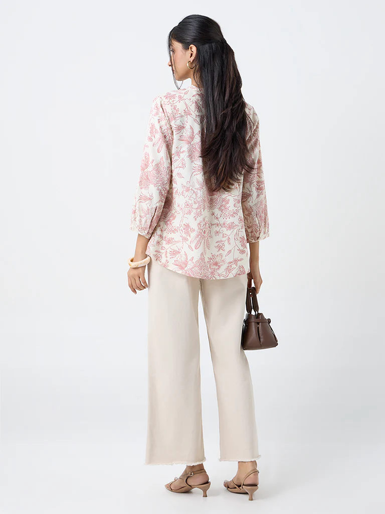 Utsa Dusty Pink Foliage Printed Tunic - Image 4