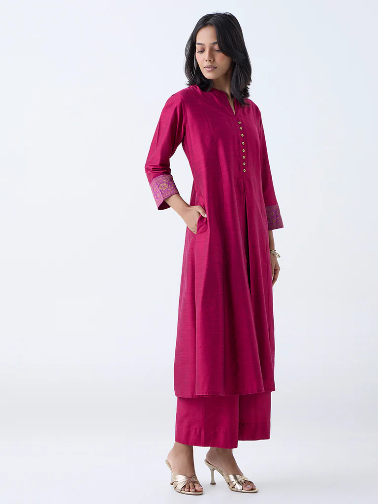Utsa Fuchsia Solid A-Line Kurta - Image 2