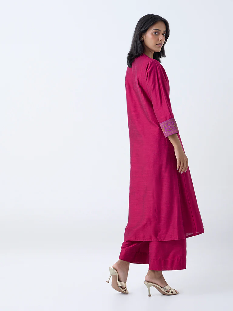 Utsa Fuchsia Solid A-Line Kurta - Image 4